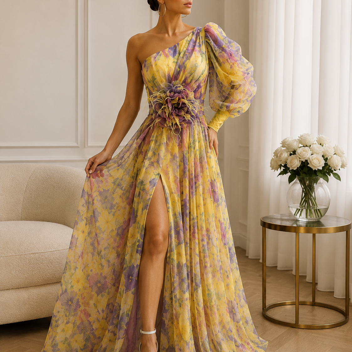 Amara™ | Asymmetrical One Sleeve Split Dress