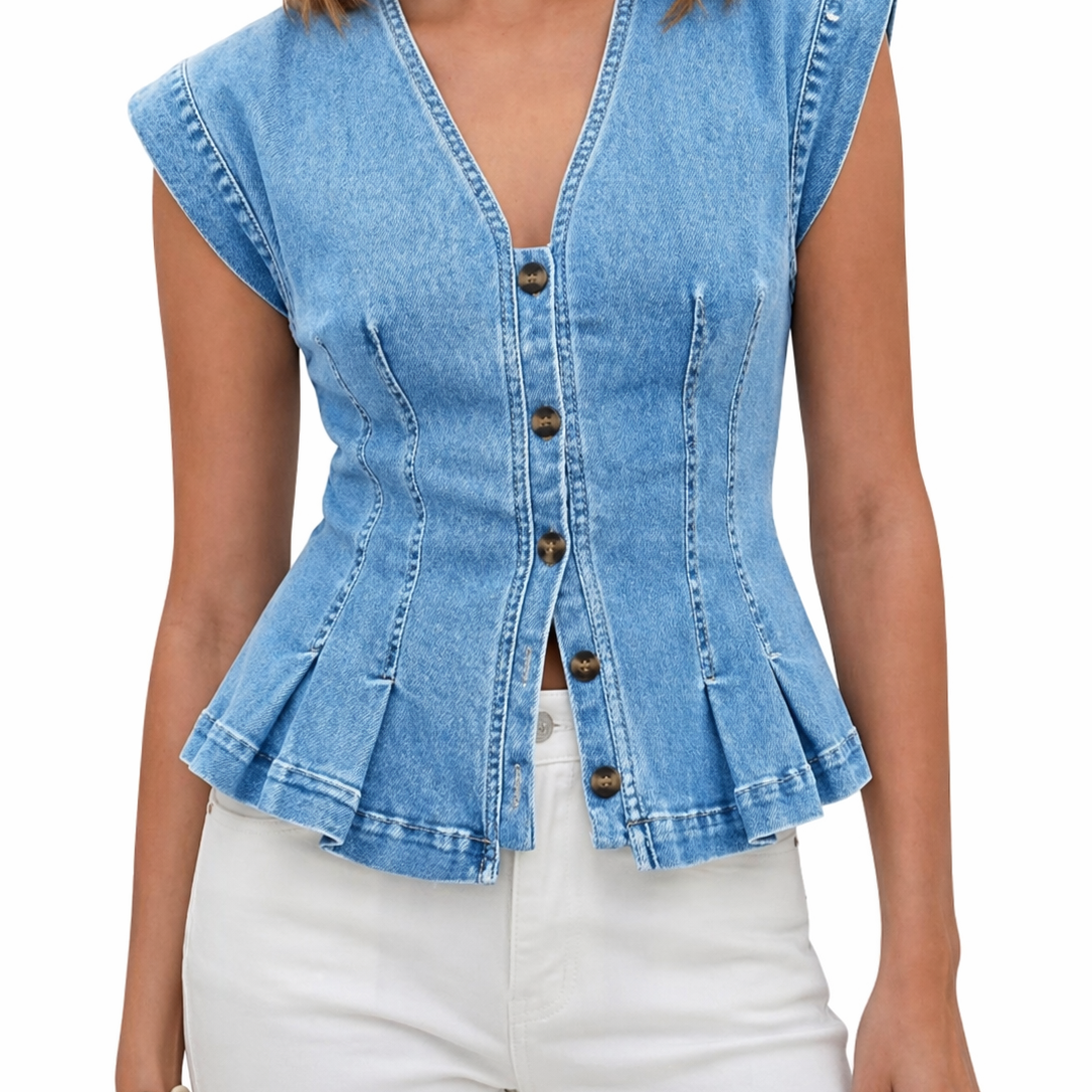 Jovie - V-Neck Denim Top
