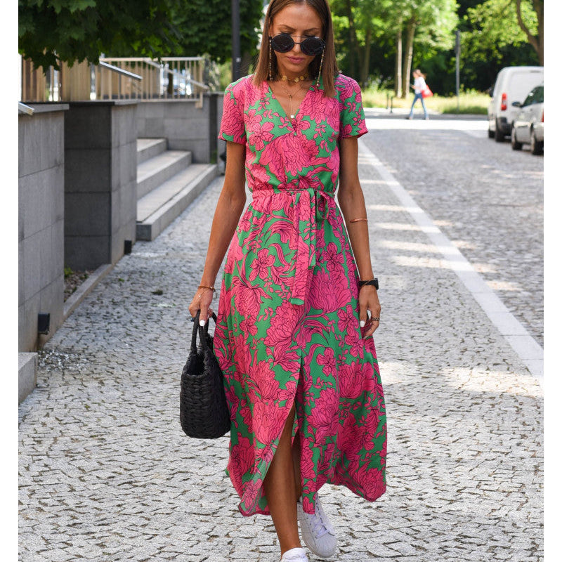 Talia™ | Stylish V-Neck Floral Dress