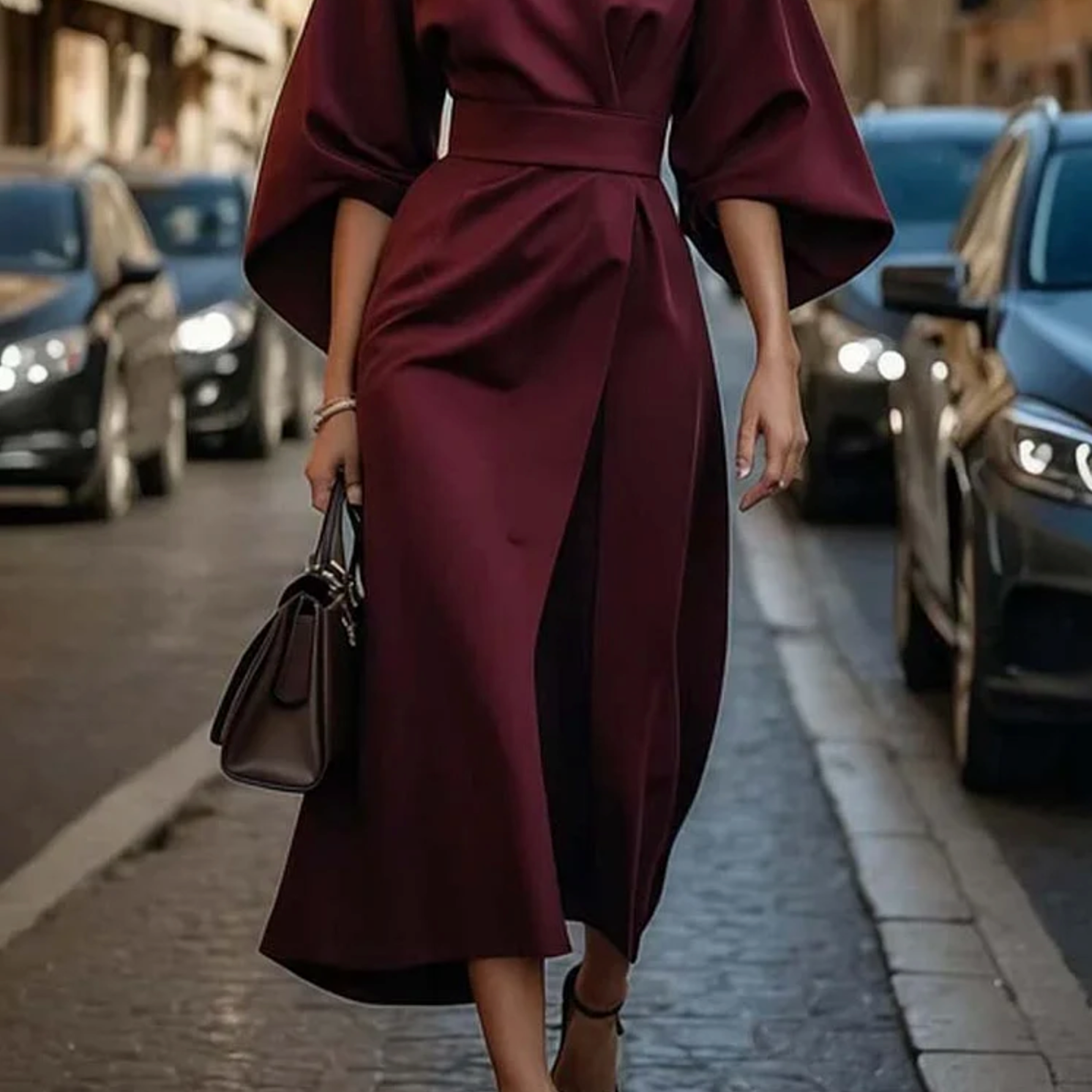 Maya™ | Elegant Lantern Sleeve Dress