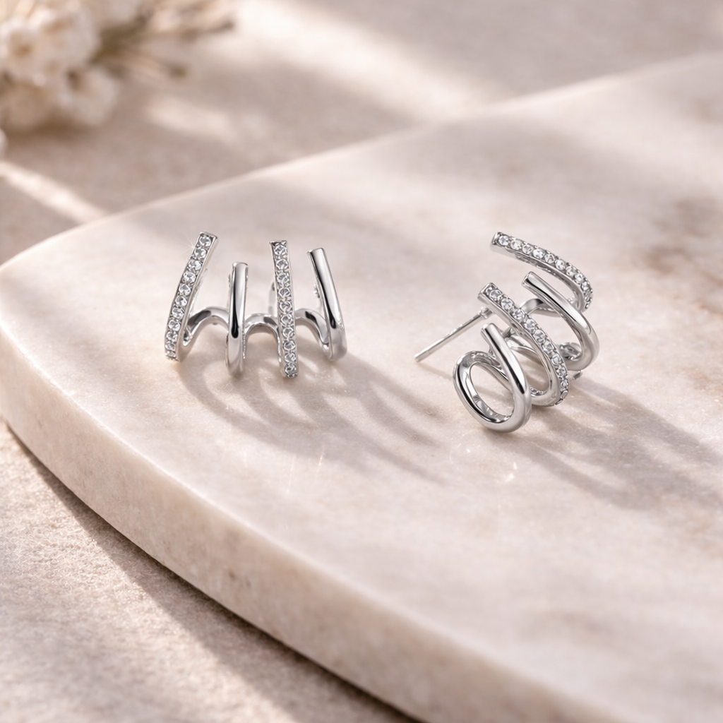 Victoria | Elegant Gold Multi-band Sparkling Earrings