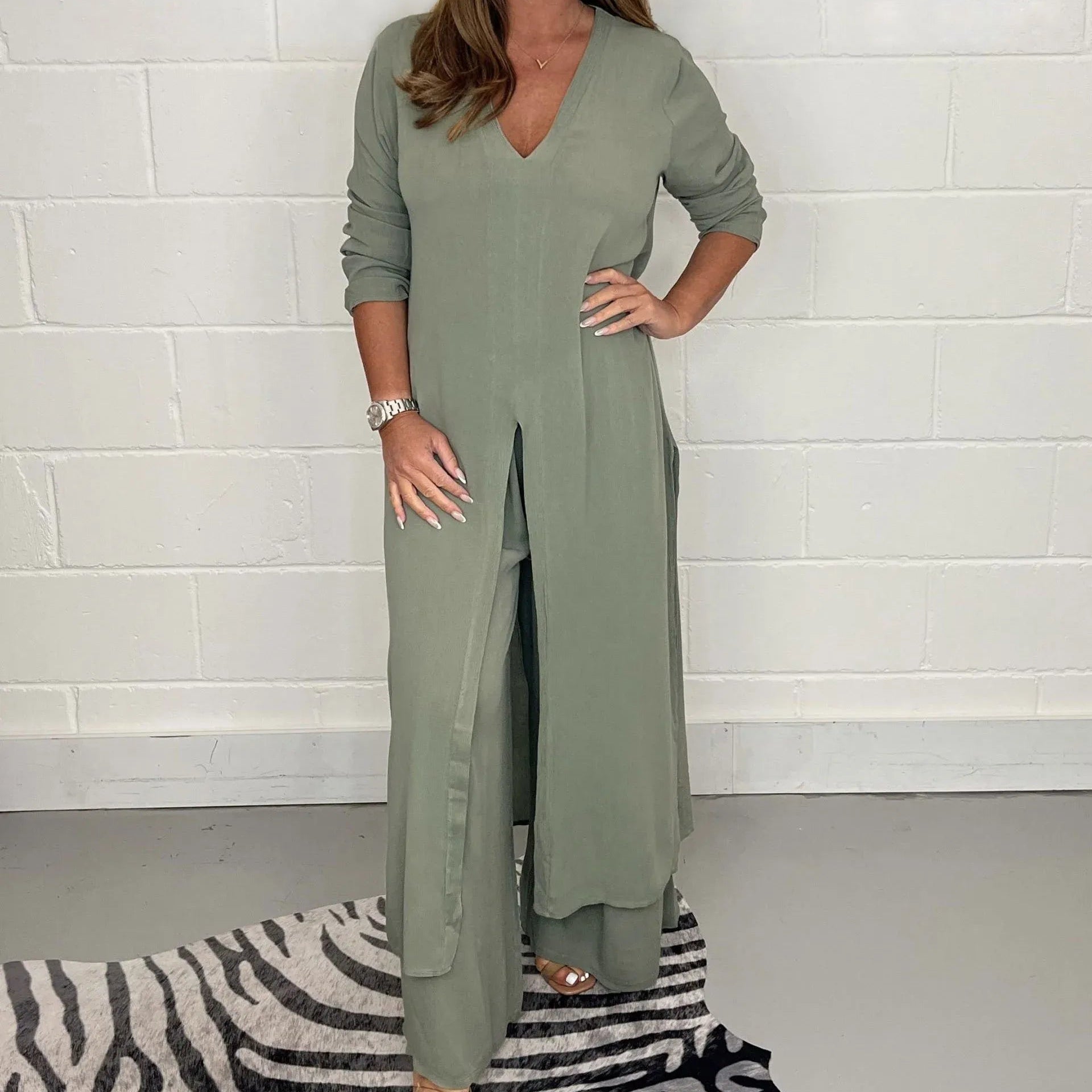 Ava | Two Piece Long Top and Trousers